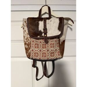 Myra Bag‎ Canvas Genuine Leather Cow Hide Backpack Western Festival Up Cycled